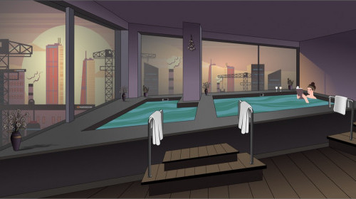 Azalea Suites Onsen Cartoon Illustration Relax