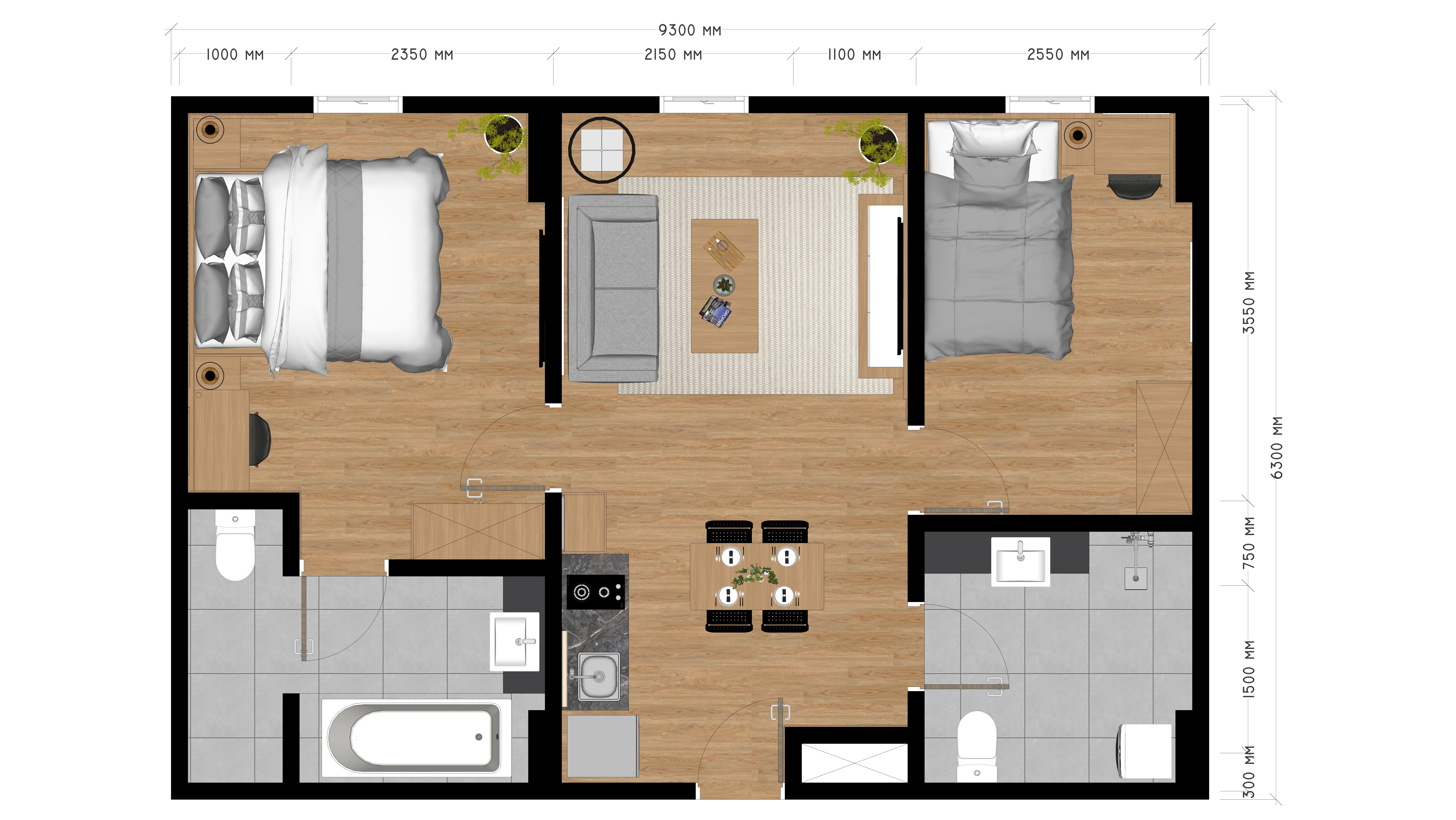 Floor Plan Japandi 2 bedroom