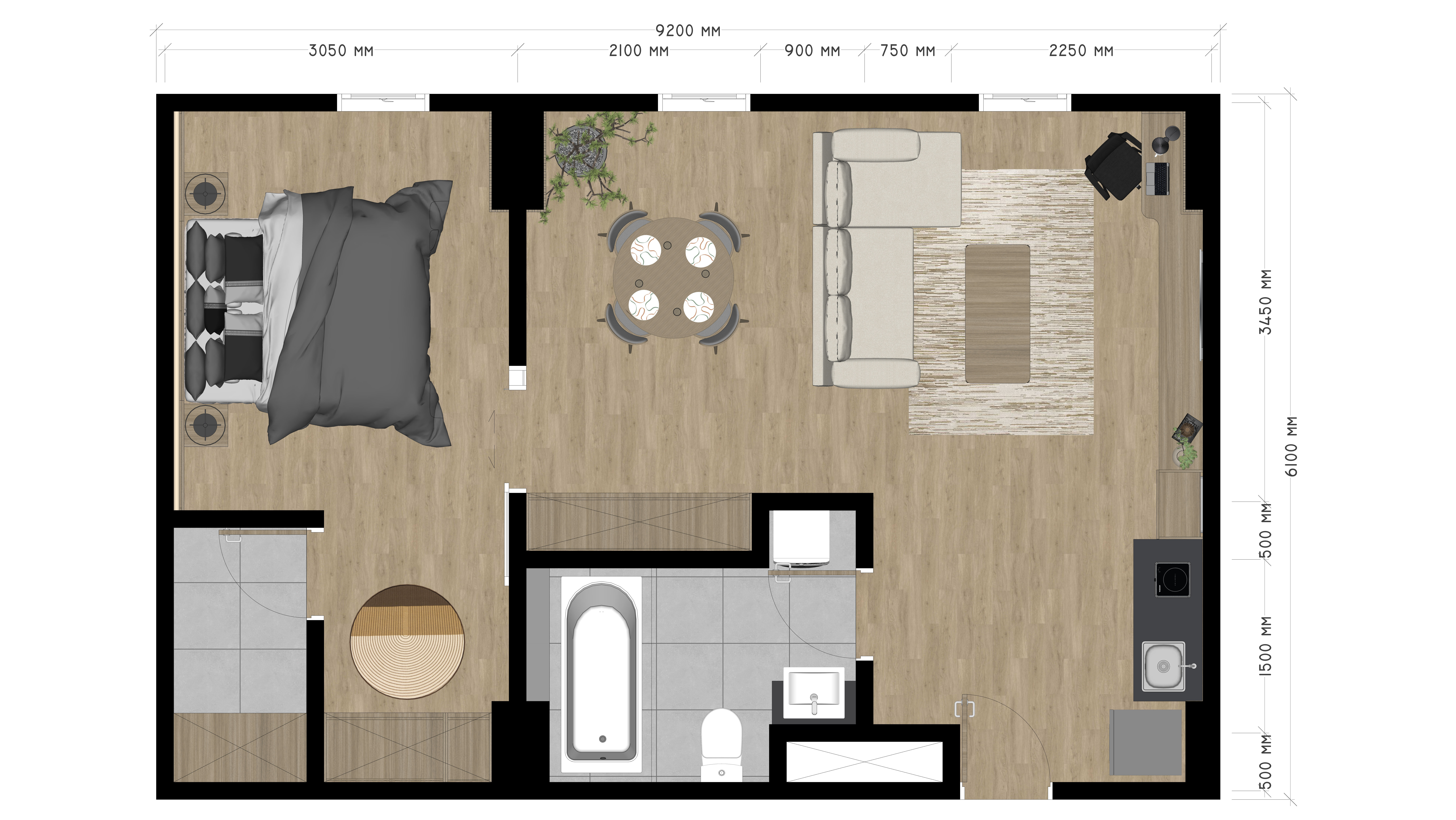 Floor Plan Japandi 1 bedroom
